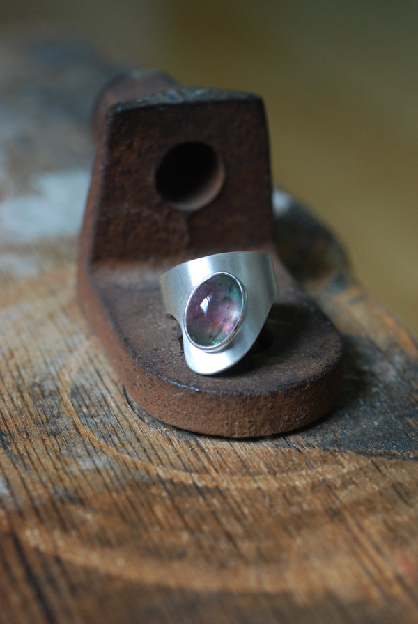 Pink And Green Watermelon Tourmaline Sculpted Ring