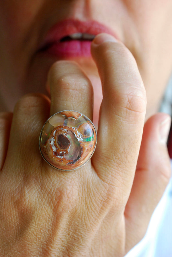 Rainbow Fire Opal Statement Ring