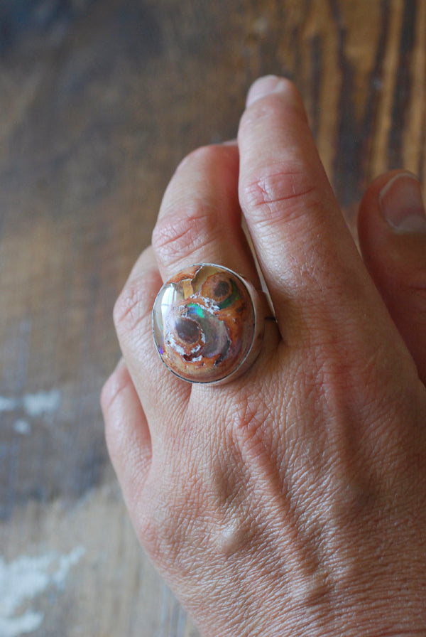 Rainbow Fire Opal Statement Ring