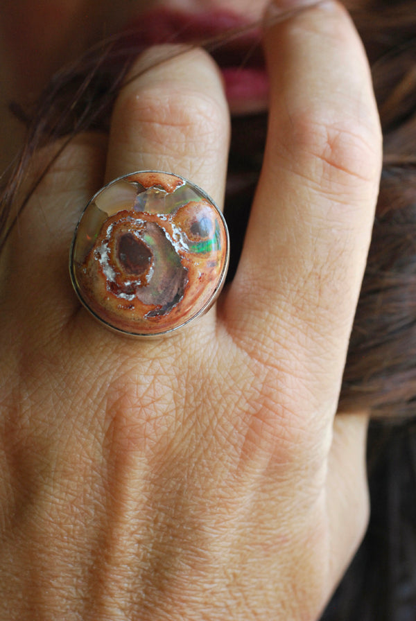 Rainbow Fire Opal Statement Ring