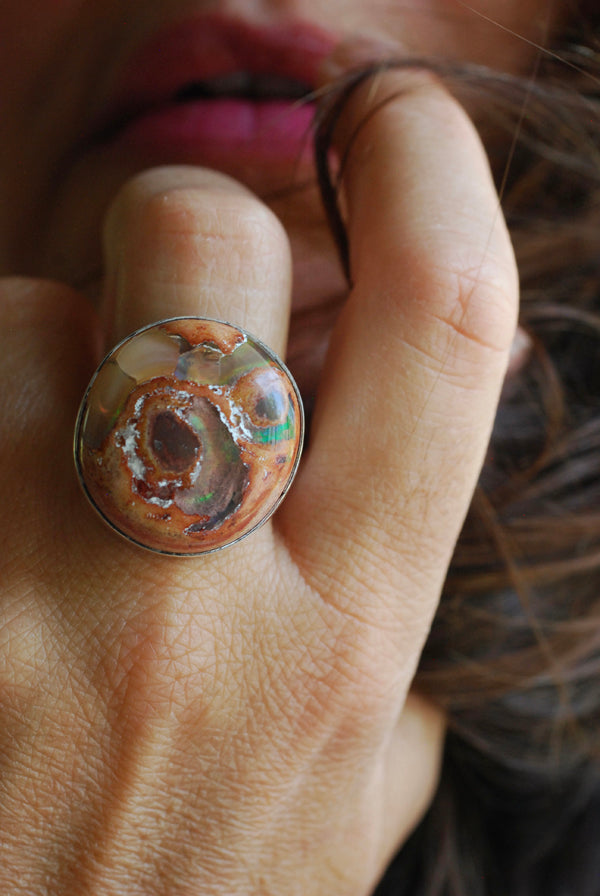 Rainbow Fire Opal Statement Ring