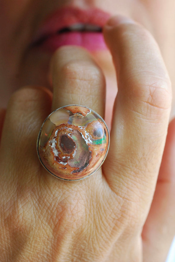 Rainbow Fire Opal Statement Ring