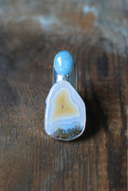 Sunny Beach Ring Collector's Agate And Aquamarine Sz 9