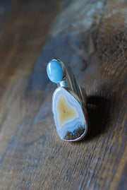 Sunny Beach Ring Collector's Agate And Aquamarine Sz 9