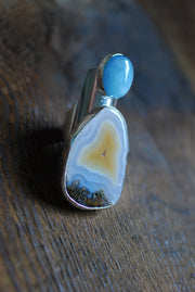 Sunny Beach Ring Collector's Agate And Aquamarine Sz 9