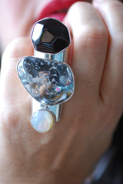 Wild Berry Pearl Ring Japanese Akoya Pearl And Raw Garnet