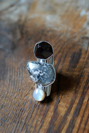 Wild Berry Pearl Ring Japanese Akoya Pearl And Raw Garnet