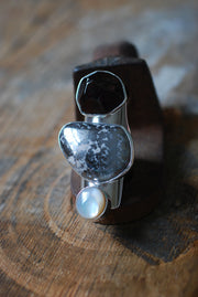 Wild Berry Pearl Ring Japanese Akoya Pearl And Raw Garnet