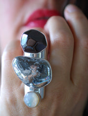 Wild Berry Pearl Ring Japanese Akoya Pearl And Raw Garnet