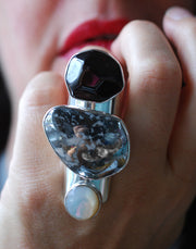 Wild Berry Pearl Ring Japanese Akoya Pearl And Raw Garnet