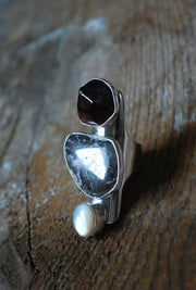Wild Berry Pearl Ring Japanese Akoya Pearl And Raw Garnet