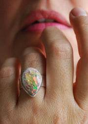 Inner Light Ring Raw Yellow Rainbow Fire Opal