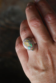 Inner Light Ring Raw Yellow Rainbow Fire Opal