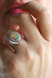 Inner Light Ring Raw Yellow Rainbow Fire Opal