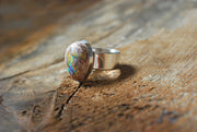 Inner Light Ring Raw Yellow Rainbow Fire Opal