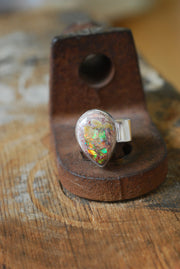 Inner Light Ring Raw Yellow Rainbow Fire Opal