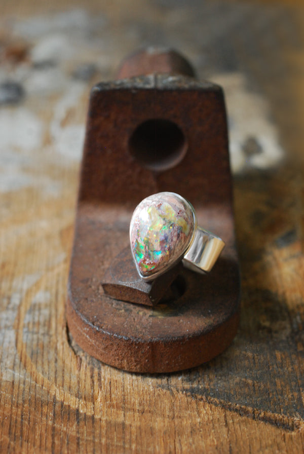 Inner Light Ring Raw Yellow Rainbow Fire Opal
