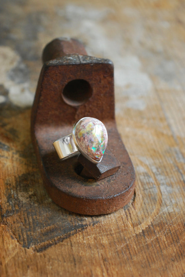 Inner Light Ring Raw Yellow Rainbow Fire Opal