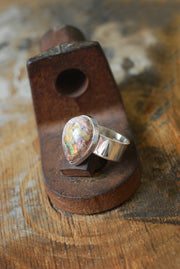 Inner Light Ring Raw Yellow Rainbow Fire Opal