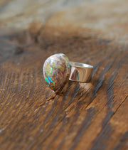 Inner Light Ring Raw Yellow Rainbow Fire Opal