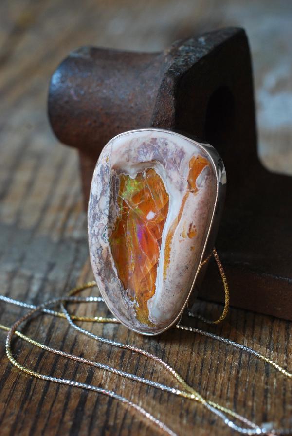Dollybird Fiery Rainbow Necklace Statement Raw Fire Opal