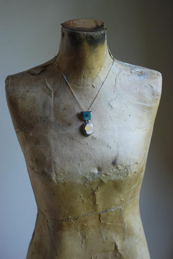 Endless Summer Drop Necklace Arizona Chrysocolla And Yellow Fire Opal