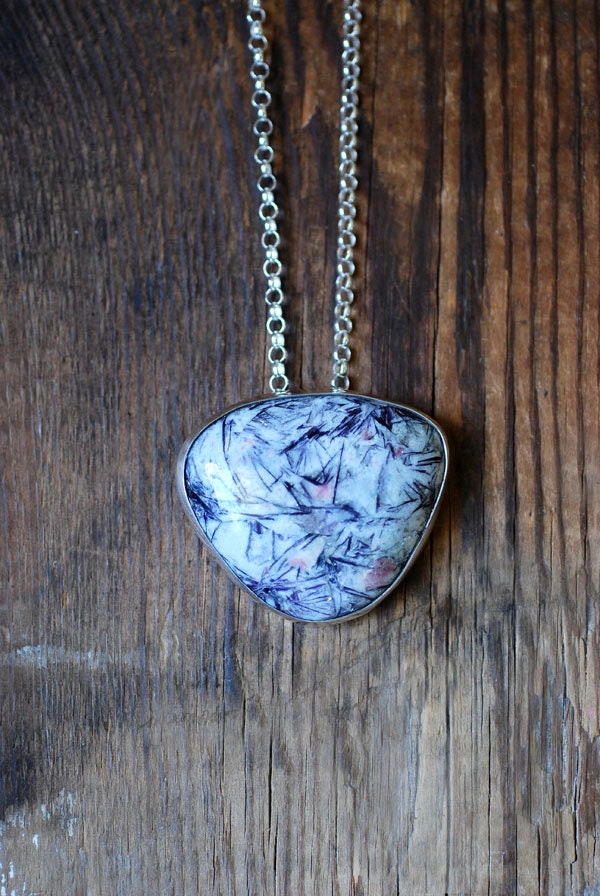 Lepidolite Pink Tourmaline Starburst Statement Necklace Rare