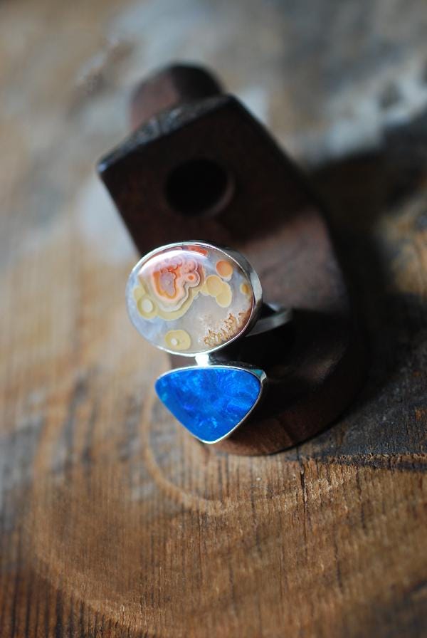 Colorful Lights Ring Lightning Ridge Opal