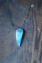 Blue Opal Wood Drop Pendant