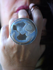 Snowball Ring Rare Pastel Blue Drusy Chalcedony