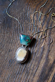 Endless Summer Drop Necklace Arizona Chrysocolla And Yellow Fire Opal