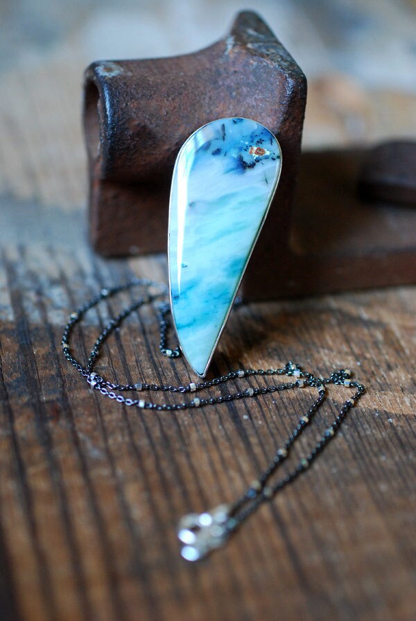 Blue Opal Wood Drop Pendant