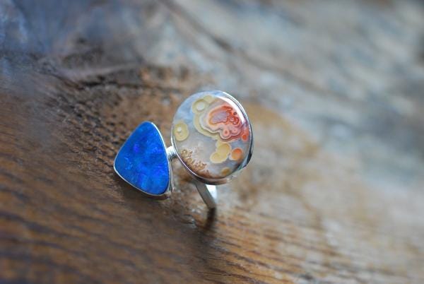 Colorful Lights Ring Lightning Ridge Opal