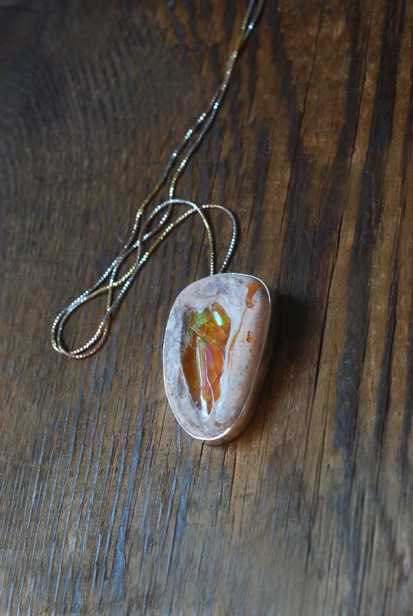 Dollybird Fiery Rainbow Necklace Statement Raw Fire Opal