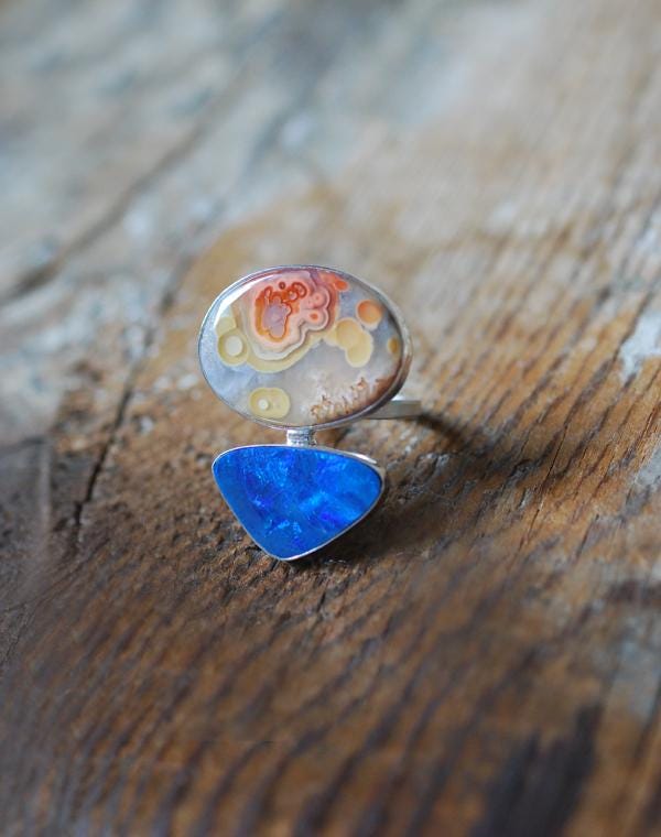 Colorful Lights Ring Lightning Ridge Opal