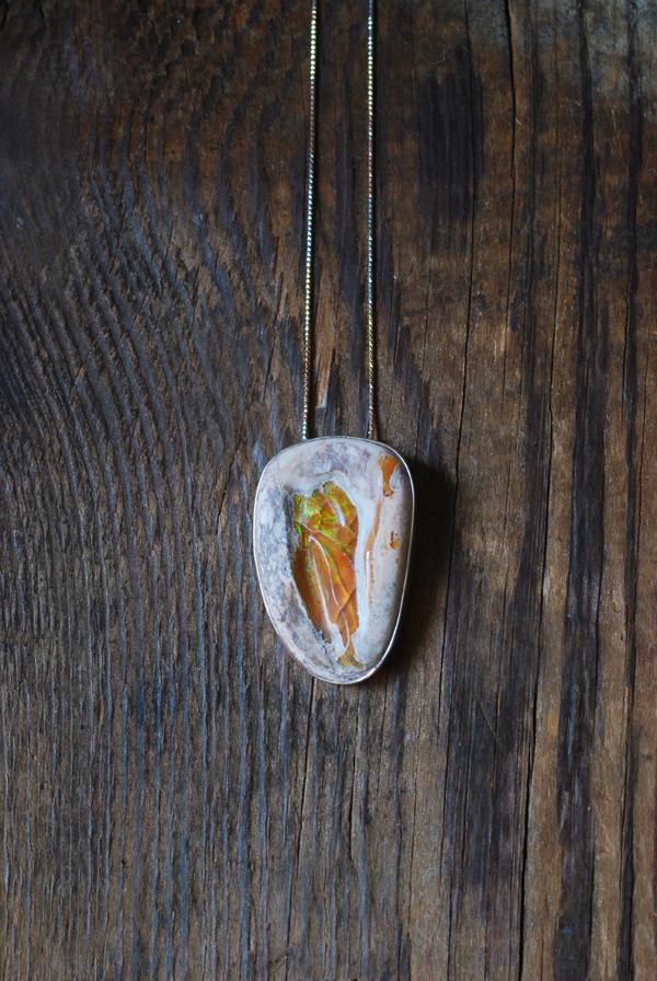Dollybird Fiery Rainbow Necklace Statement Raw Fire Opal