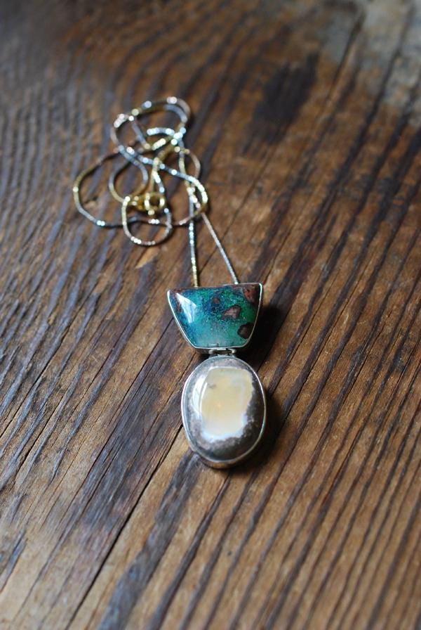 Endless Summer Drop Necklace Arizona Chrysocolla And Yellow Fire Opal