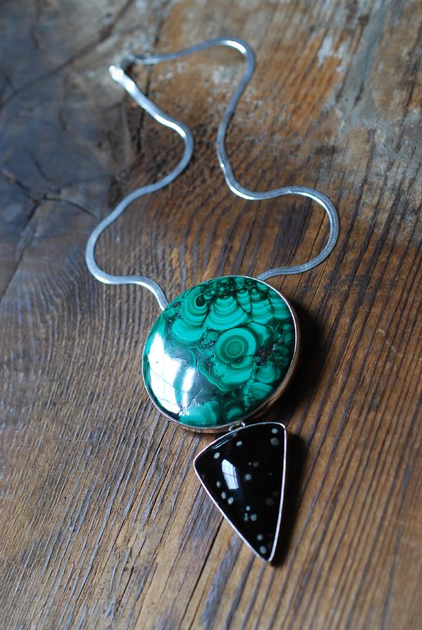 Midnight Malachite Necklace Collector's Cosmic Obsidian And Malachite