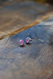 Bi-Color Pink Tourmaline Sterling Gem Studs