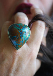 Dollybird Earth + Sky Ring Collector's Blue Green Azurite Malachite Chrysocolla Gem