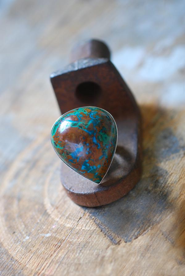 Dollybird Earth + Sky Ring Collector's Blue Green Azurite Malachite Chrysocolla Gem
