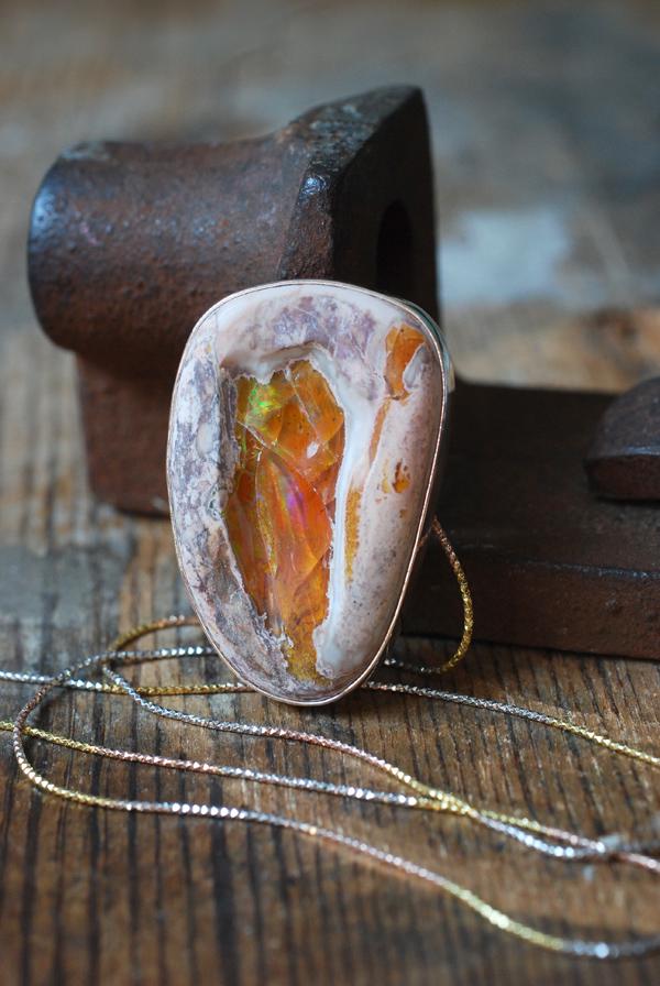 Dollybird Fiery Rainbow Necklace Statement Raw Fire Opal