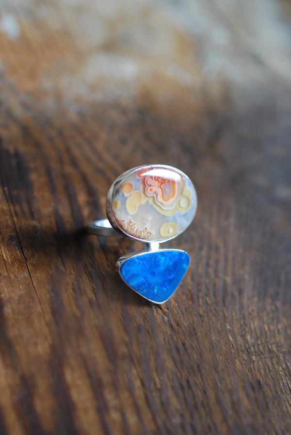 Colorful Lights Ring Lightning Ridge Opal