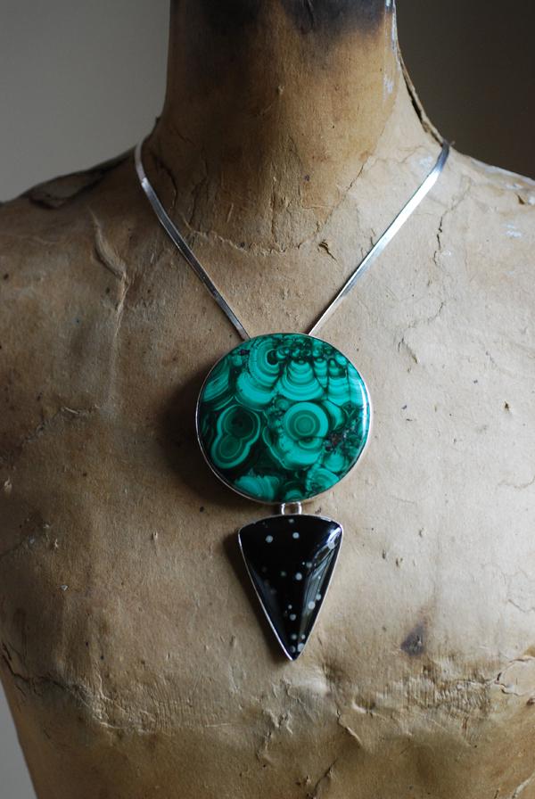 Midnight Malachite Necklace Collector's Cosmic Obsidian And Malachite