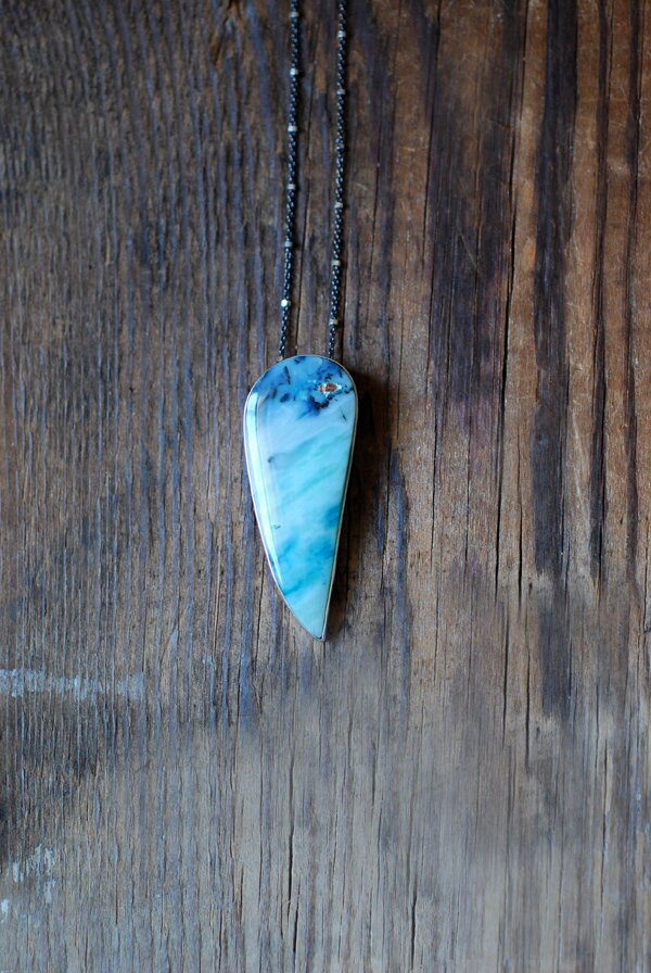 Blue Opal Wood Drop Pendant