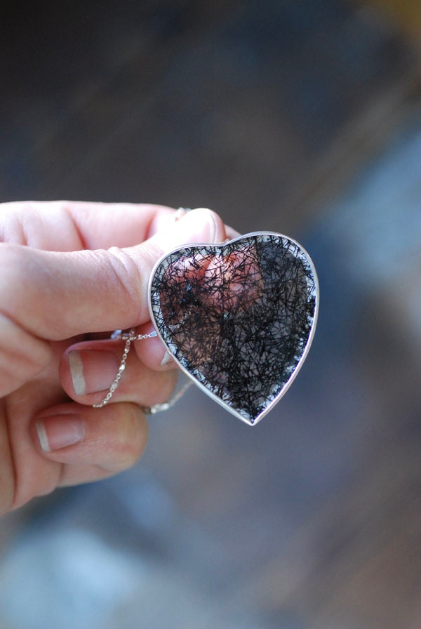 Giving Heart Necklace Black Star Tourmalinated Crystal Quartz