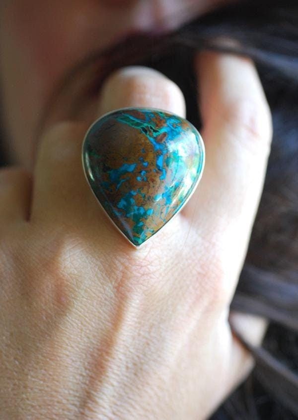 Dollybird Earth + Sky Ring Collector's Blue Green Azurite Malachite Chrysocolla Gem