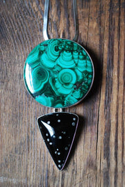 Midnight Malachite Necklace Collector's Cosmic Obsidian And Malachite