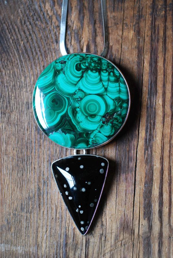 Midnight Malachite Necklace Collector's Cosmic Obsidian And Malachite