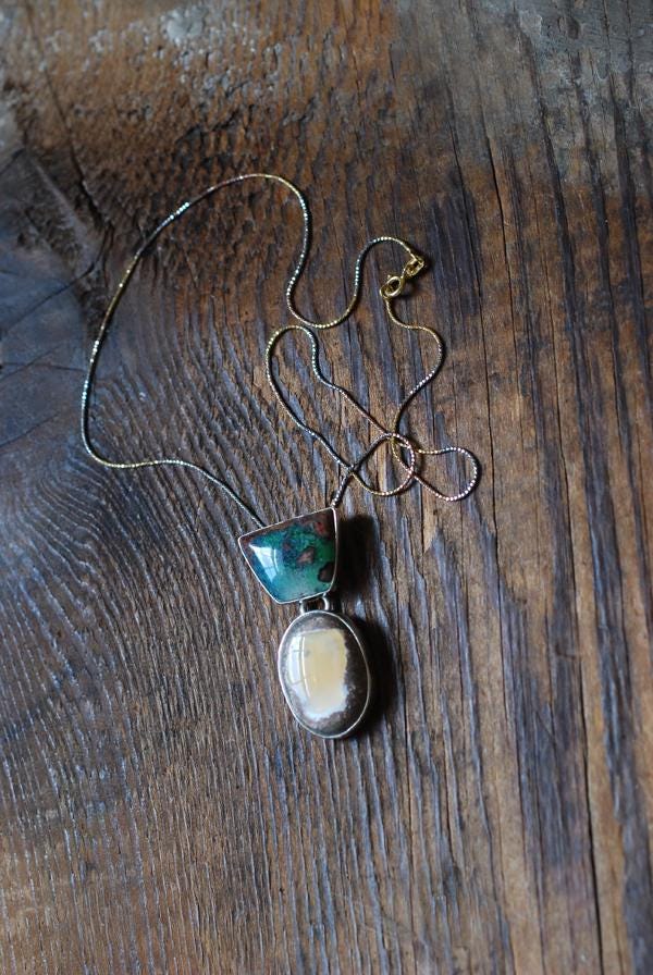 Endless Summer Drop Necklace Arizona Chrysocolla And Yellow Fire Opal